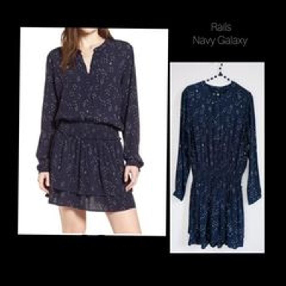 Rails Juliette navy galaxy blue long sleeve size medium 80s 90s shirred vintage